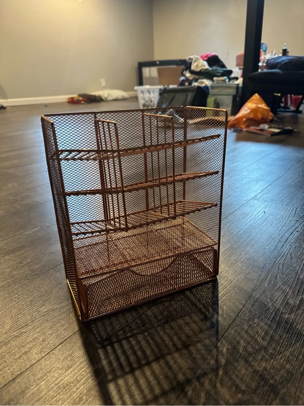 Metal Mesh Jewelry Organizer with Drawer - Copper Finish